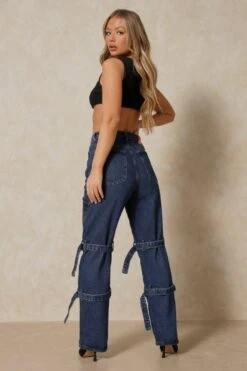 Wide Leg Bondage Buckle Detail Jeans 8 Wide Leg Bondage Buckle Detail Jeans -Cheap Dress Store dark blue wide leg bondage buckle detail jeans 2