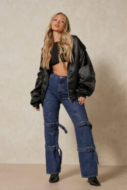 Wide Leg Bondage Buckle Detail Jeans