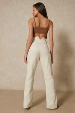 Dip Back Straight Leg Raw Hem Jean -Cheap Dress Store ecru dip back straight leg raw hem jean 5