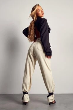 Pu Ankle Buckle Detail Straight Leg Jean -Cheap Dress Store ecru pu ankle buckle detail straight leg jean 2