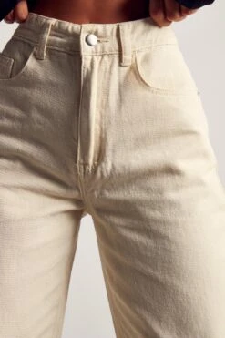 Pu Ankle Buckle Detail Straight Leg Jean -Cheap Dress Store ecru pu ankle buckle detail straight leg jean 5