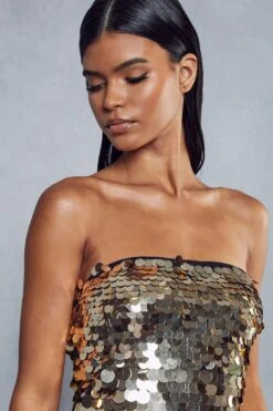 Premium Sequin Embellished Bandeau Maxi Dress -Cheap Dress Store gold premium sequin embellished bandeau maxi dress 6