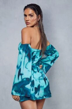 Abstract Print Halterneck Flare Sleeve Mini Dress 8 Abstract Print Halterneck Flare Sleeve Mini Dress -Cheap Dress Store green abstract print halterneck flare sleeve mini dress 2