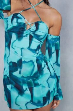 Abstract Print Halterneck Flare Sleeve Mini Dress 11 Abstract Print Halterneck Flare Sleeve Mini Dress -Cheap Dress Store green abstract print halterneck flare sleeve mini dress 5