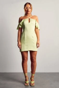 Frill Sleeve Cross Strap Mini Dress