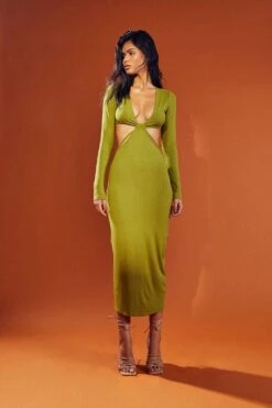 Soft Rib Cut Out Knot Front Maxi Dress