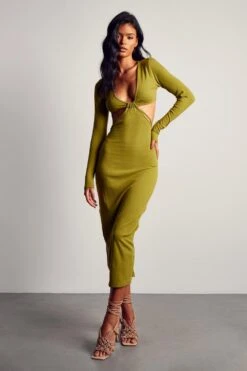 Soft Rib Cut Out Knot Front Maxi Dress 10 Soft Rib Cut Out Knot Front Maxi Dress -Cheap Dress Store green soft rib cut out knot front maxi dress 4