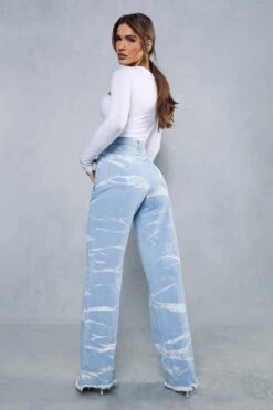Bleach Marble Raw Hem Wide Leg Jean 8 Bleach Marble Raw Hem Wide Leg Jean -Cheap Dress Store light blue bleach marble raw hem wide leg jean 2