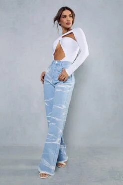 Bleach Marble Raw Hem Wide Leg Jean 9 Bleach Marble Raw Hem Wide Leg Jean -Cheap Dress Store light blue bleach marble raw hem wide leg jean 3