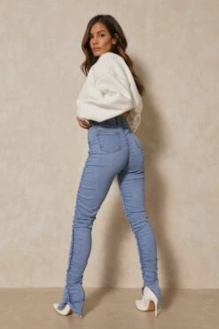 Extreme Gathered Skinny Split Side Jean -Cheap Dress Store light blue extreme gathered skinny split side jean 2