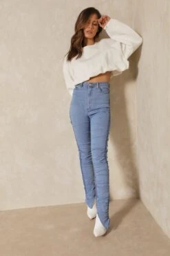 Extreme Gathered Skinny Split Side Jean -Cheap Dress Store light blue extreme gathered skinny split side jean 3