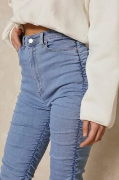 Extreme Gathered Skinny Split Side Jean -Cheap Dress Store light blue extreme gathered skinny split side jean 4