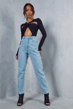 Jewel Embellished Mom Jean
