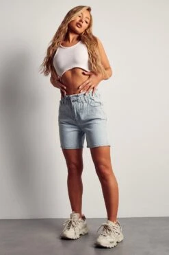 Paper Bag Waist Detail Short 9 Paper Bag Waist Detail Short -Cheap Dress Store light blue paper bag waist detail short 3