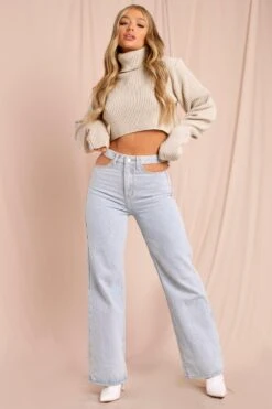 Cut Out Waist Wide Leg Jeans
