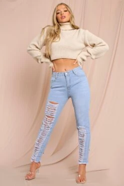 Mid Rise Extreme Distressed Skinny Jeans