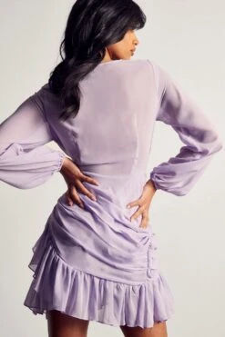 Chiffon Ruched Frill Detail Mini Dress 7 Chiffon Ruched Frill Detail Mini Dress -Cheap Dress Store lilac chiffon ruched frill detail mini dress 2