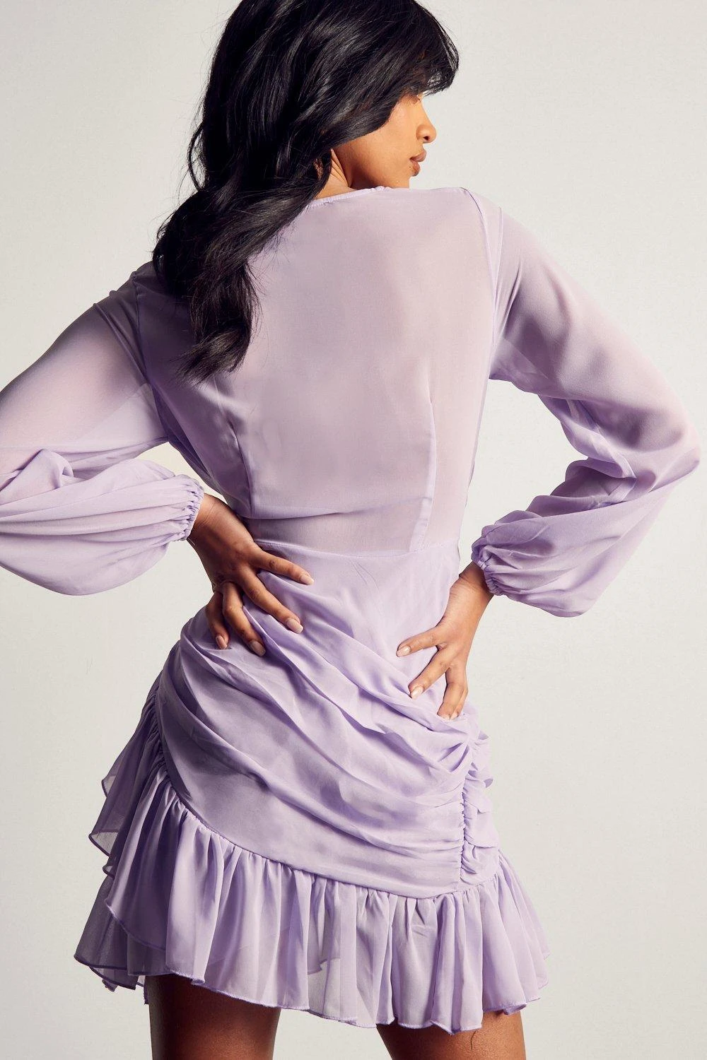 Chiffon Ruched Frill Detail Mini Dress 3 Chiffon Ruched Frill Detail Mini Dress - Image 3