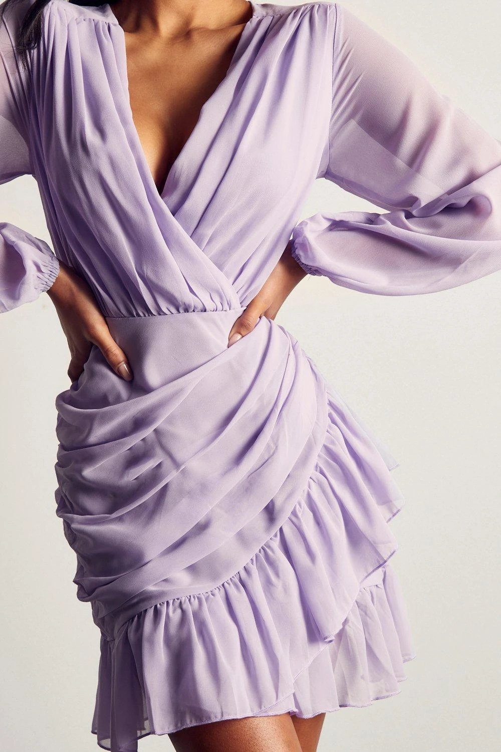 Chiffon Ruched Frill Detail Mini Dress 5 Chiffon Ruched Frill Detail Mini Dress - Image 5