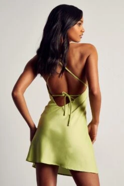 Recycled Satin Cowl Neck Mini Dress -Cheap Dress Store lime recycled satin cowl neck mini dress 2