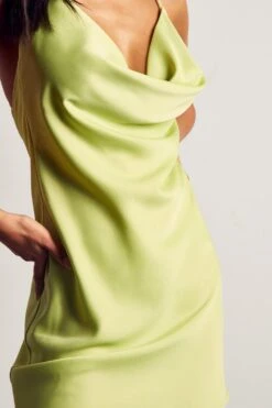Recycled Satin Cowl Neck Mini Dress -Cheap Dress Store lime recycled satin cowl neck mini dress 4