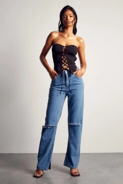 Distressed Knee Straight Leg Jeans