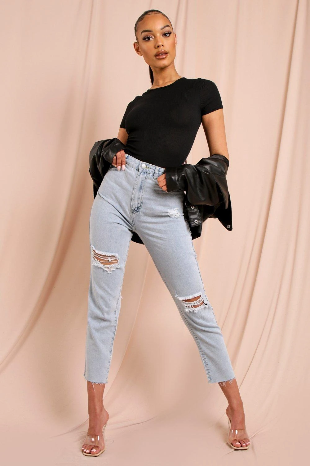 Knee Rip Distressed Straight Leg Jean 1 Knee Rip Distressed Straight Leg Jean