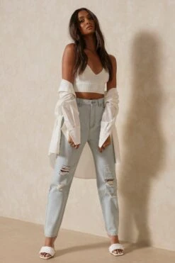 Mid Rise Super Distressed Boyfriend Jean