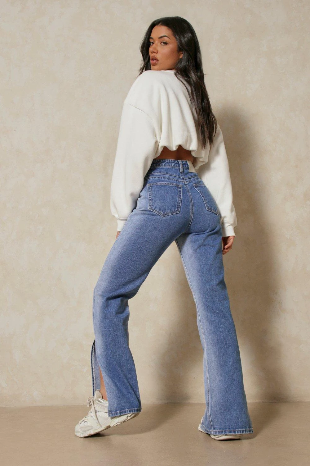 Mid Wash Bleached Seams Straight Leg Jean 2 Mid Wash Bleached Seams Straight Leg Jean - Image 2