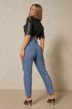 Stepped Waistband Mom Jean 8 Stepped Waistband Mom Jean -Cheap Dress Store mid blue stepped waistband mom jean 2