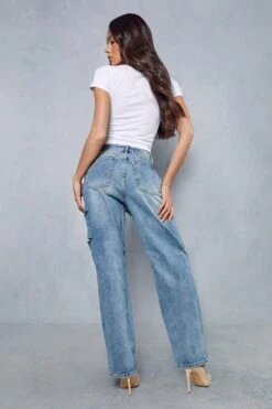 Straight Leg Rip Detail Baggy Jean 8 Straight Leg Rip Detail Baggy Jean -Cheap Dress Store mid blue straight leg rip detail baggy jean 2