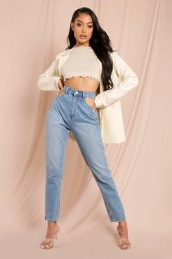 Cut Out Waist Straight Leg Jeans