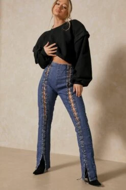 Lace Up Detail Skinny Fit Jean