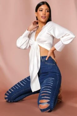 Ripped Knee Skinny Jeans -Cheap Dress Store mid wash ripped knee skinny jeans 2