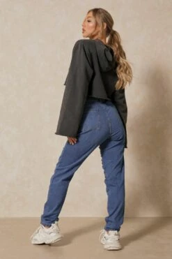 Ruched Detail Denim Straight Leg Jean -Cheap Dress Store mid wash ruched detail denim straight leg jean 2