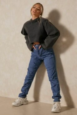 Ruched Detail Denim Straight Leg Jean -Cheap Dress Store mid wash ruched detail denim straight leg jean 3