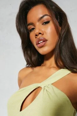 Linen Twist Asymmetric Neckline Ruched Midi Dress -Cheap Dress Store mint linen twist asymmetric neckline ruched midi dress 3