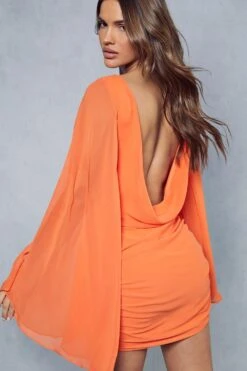 Premium Chiffon Draped Cowl Back Flare Sleeve Mini Dress 7 Premium Chiffon Draped Cowl Back Flare Sleeve Mini Dress -Cheap Dress Store orange premium chiffon draped cowl back flare sleeve mini dress 2