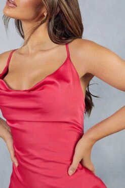 Cheap Dress Store -Cheap Dress Store pink lace insert satin cowl neck maxi dress 1