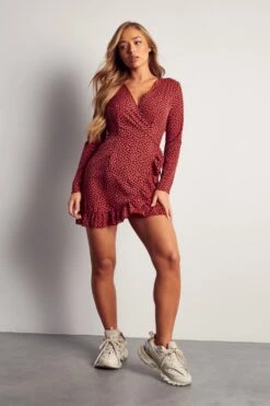 Animal Spot Frill Hem Wrap Dress -Cheap Dress Store rose animal spot frill hem wrap dress 3