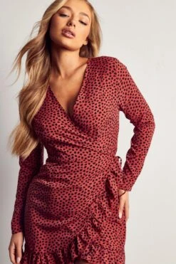Animal Spot Frill Hem Wrap Dress -Cheap Dress Store rose animal spot frill hem wrap dress 4