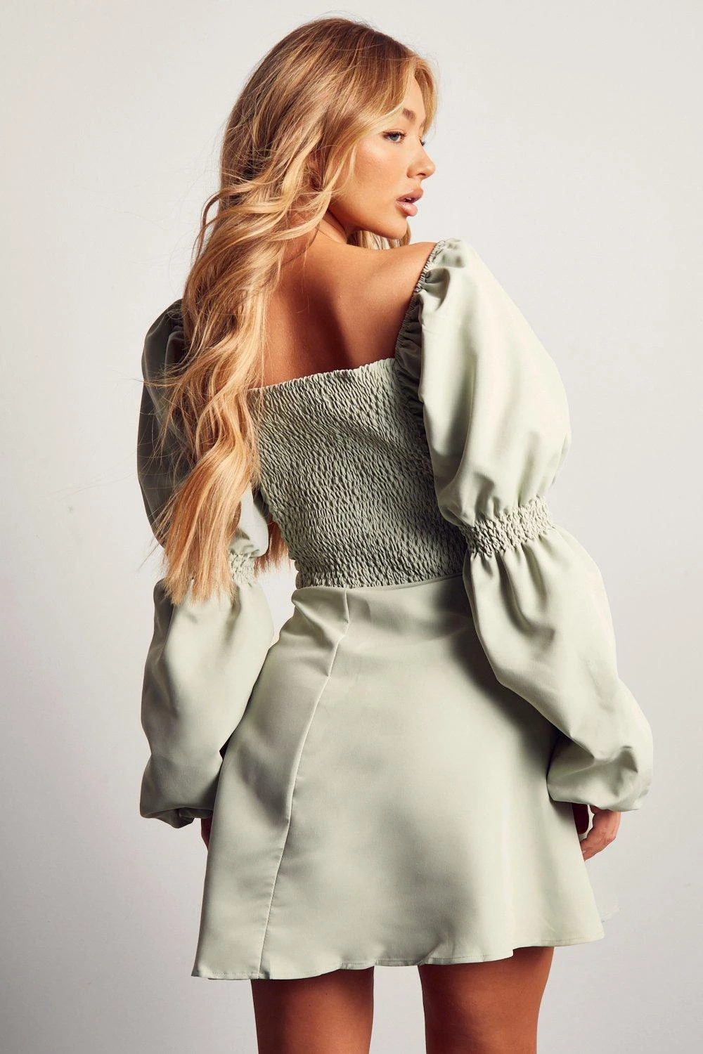 Poplin Ruched Front Long Sleeve Dress 3 Poplin Ruched Front Long Sleeve Dress - Image 3