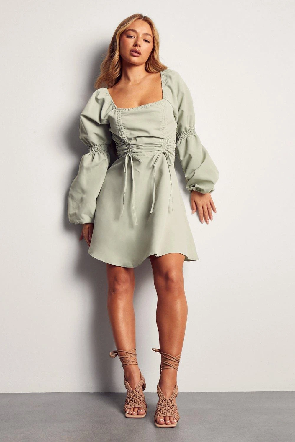 Poplin Ruched Front Long Sleeve Dress 4 Poplin Ruched Front Long Sleeve Dress - Image 4