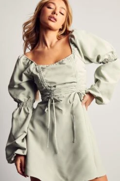 Poplin Ruched Front Long Sleeve Dress 9 Poplin Ruched Front Long Sleeve Dress -Cheap Dress Store sage poplin ruched front long sleeve dress 4