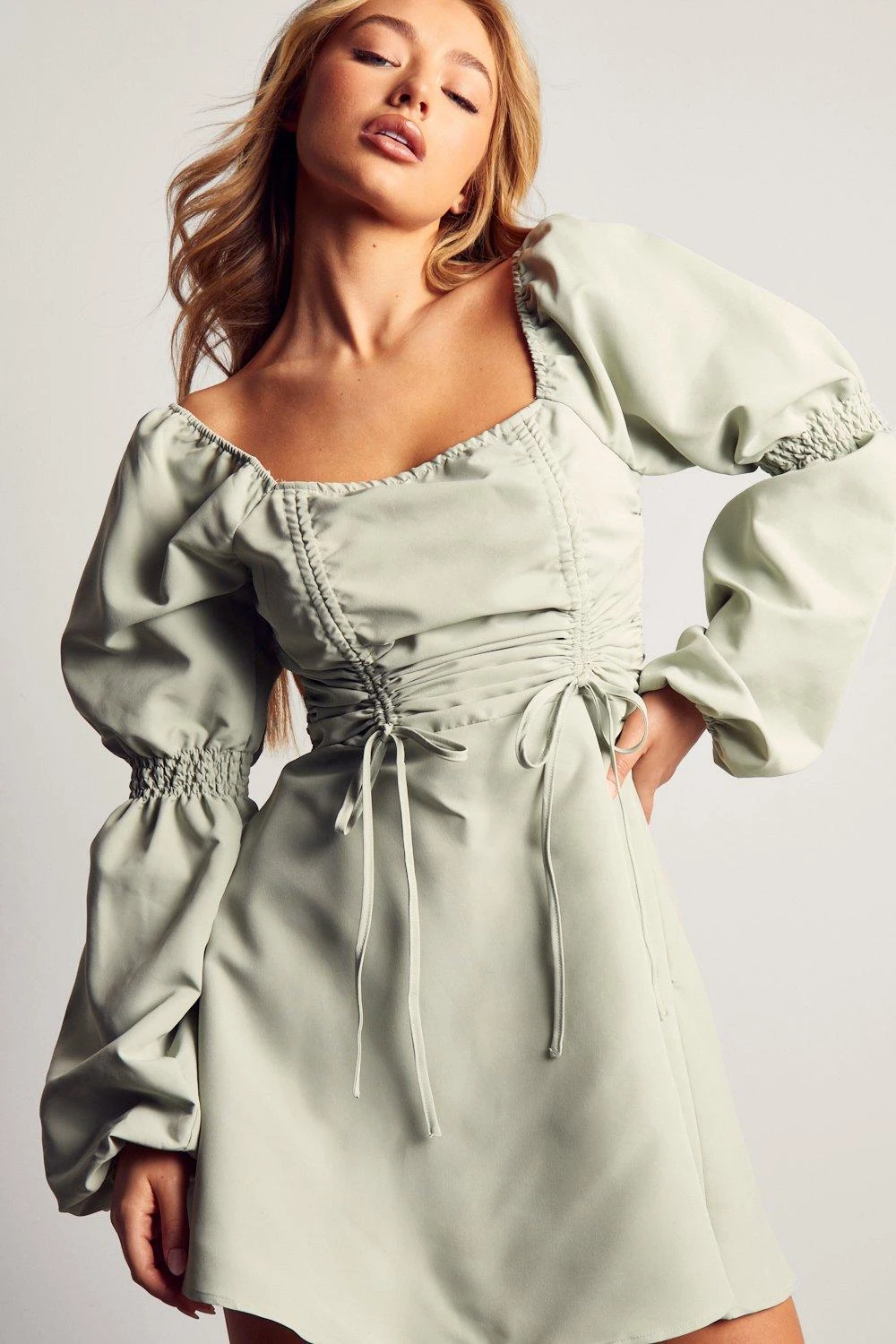 Poplin Ruched Front Long Sleeve Dress 5 Poplin Ruched Front Long Sleeve Dress - Image 5