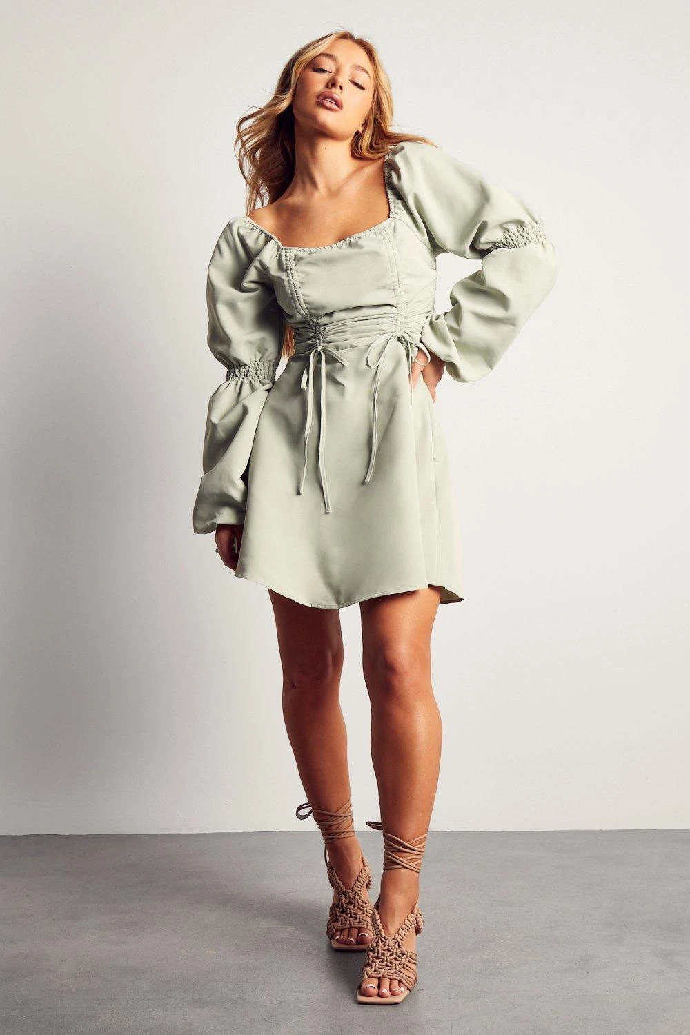 Poplin Ruched Front Long Sleeve Dress 1 Poplin Ruched Front Long Sleeve Dress