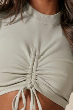 Ruched Balloon Sleeve High Neck Crop Top -Cheap Dress Store sage ruched balloon sleeve high neck crop top 4