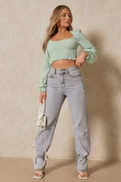 Square Neck Ruched Frill Sleeve Top 8 Square Neck Ruched Frill Sleeve Top -Cheap Dress Store sage square neck ruched frill sleeve top 3