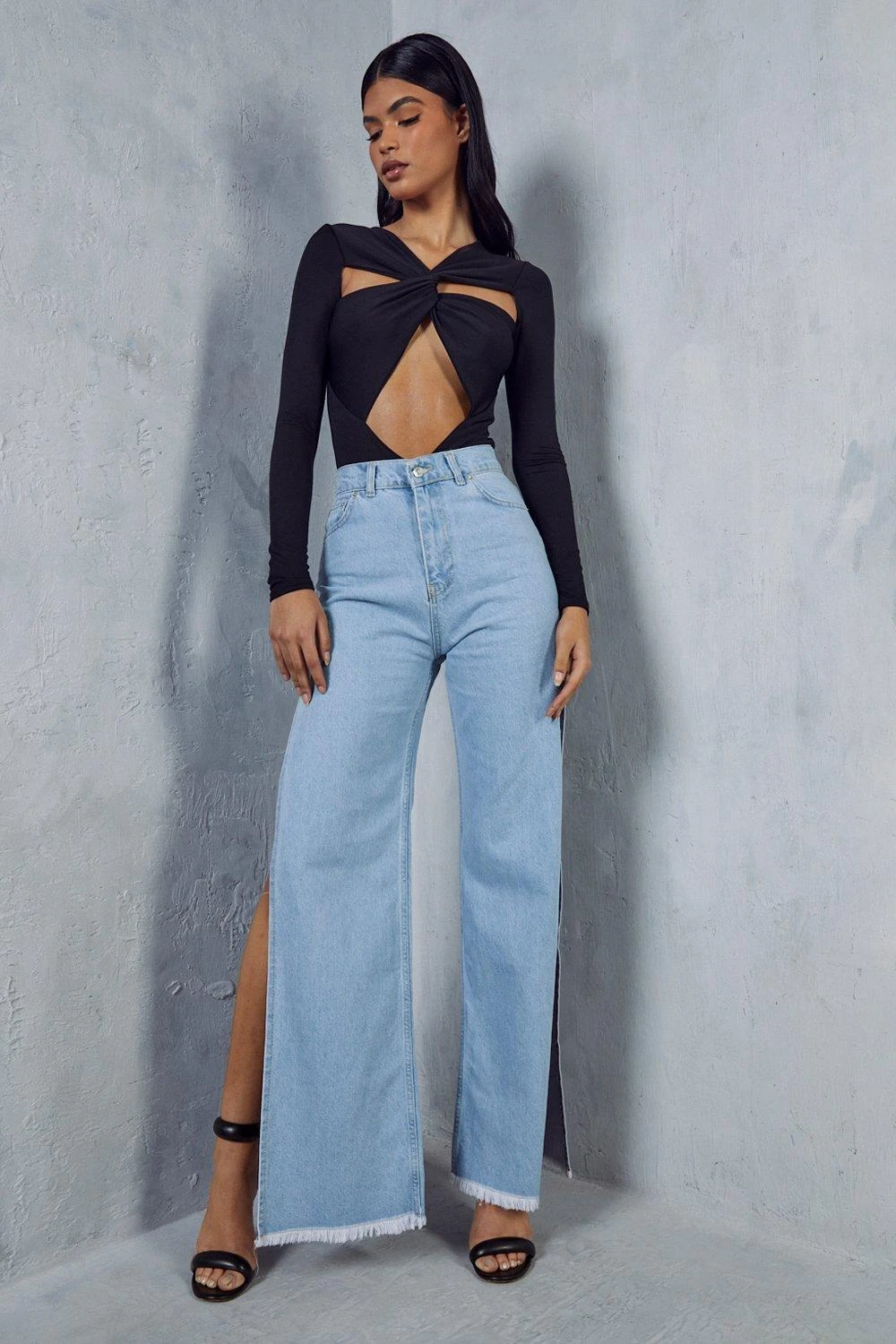 Side Split Straight Leg Light Wash Jean 4 Side Split Straight Leg Light Wash Jean - Image 4