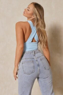 Halter Neck Corset Top -Cheap Dress Store sky blue halter neck corset top 2
